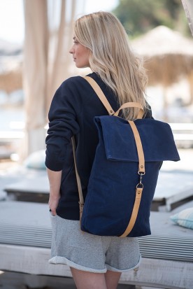 WAXED CANVAS BACKPACK NAVY BLUE